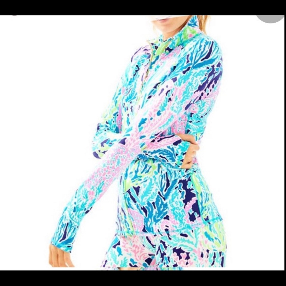 Lilly Pulitzer Luxletic Serena Jacket Aqua Lets Cha Cha S EUC